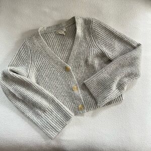 Gray Ribbed Knit Cardigan Sweater